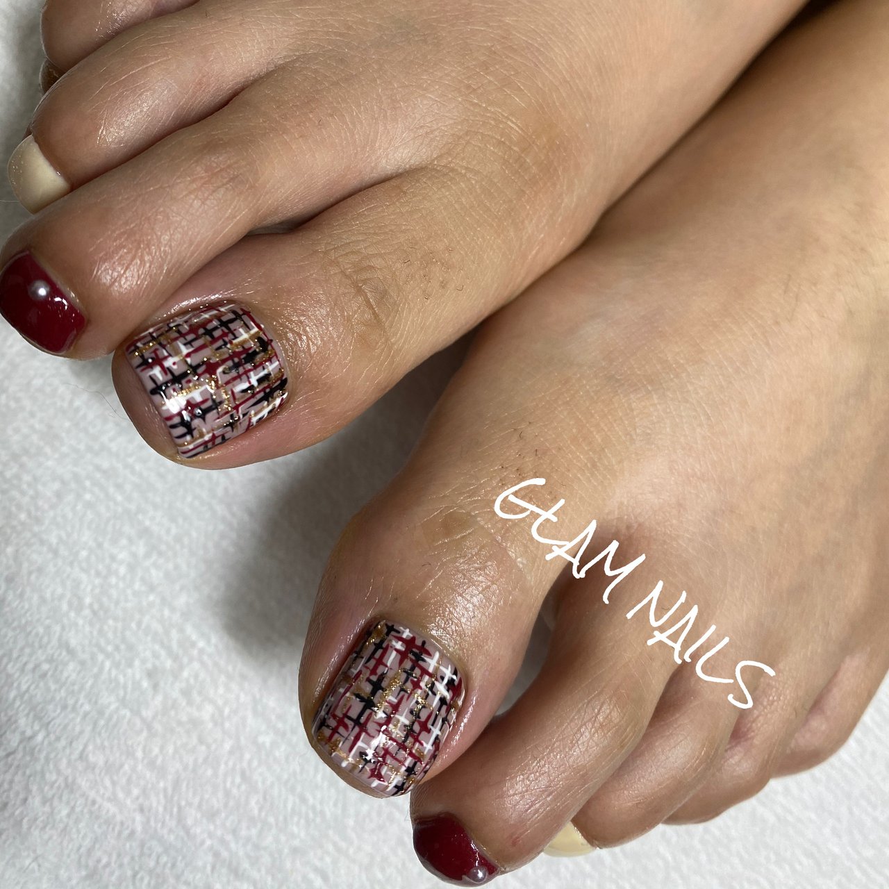 秋 冬 クリスマス フット チェック Asami Glam Nのネイルデザイン No ネイルブック