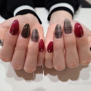 ボルドー グレー シアーカラーのネイルデザイン ネイルブック