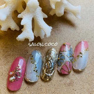 和 ピンク グレーのネイルデザイン ネイルブック