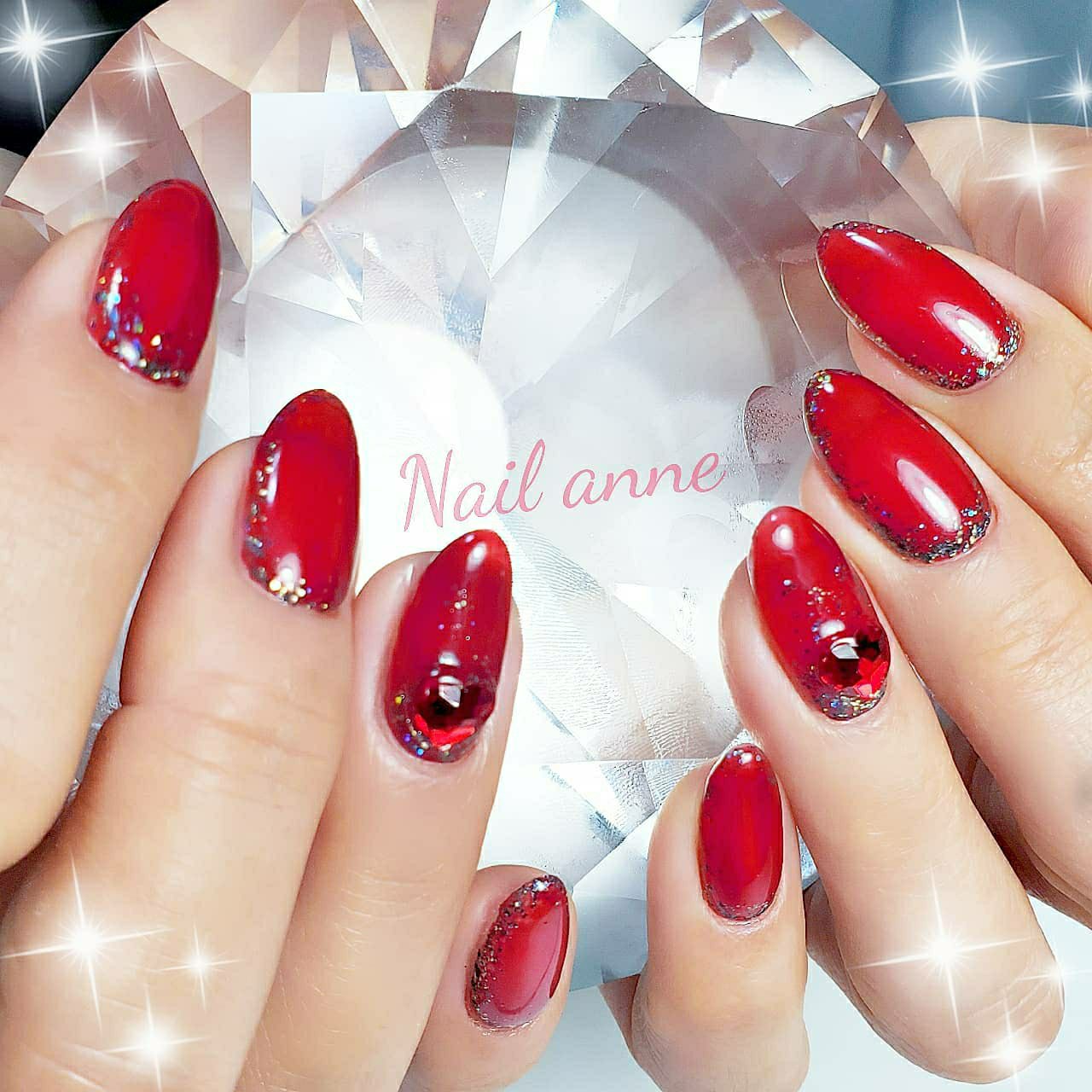オールシーズン ハンド フレンチ ミディアム レッド Nail Anneのネイルデザイン No ネイルブック