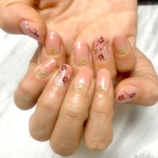 和ネイル 和柄 和風 梅のネイルデザイン ネイルブック