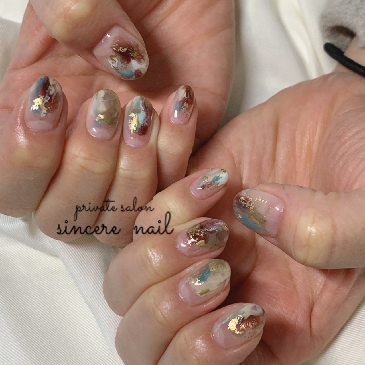 オールシーズン ハンド ニュアンス ブルー ブラウン Sincere Nailのネイルデザイン No ネイルブック