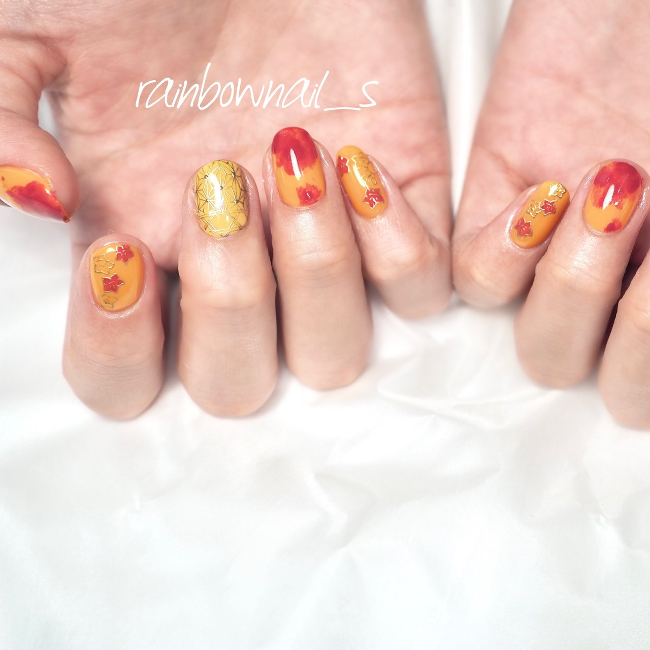 一点限り❣️Nail Wrapsレッドゴールド装飾 10枚入りネイルシール爪ヤスリ レッド/オレンジ/イエロー - rainbownailsのネイルデザイン[No.5973121
