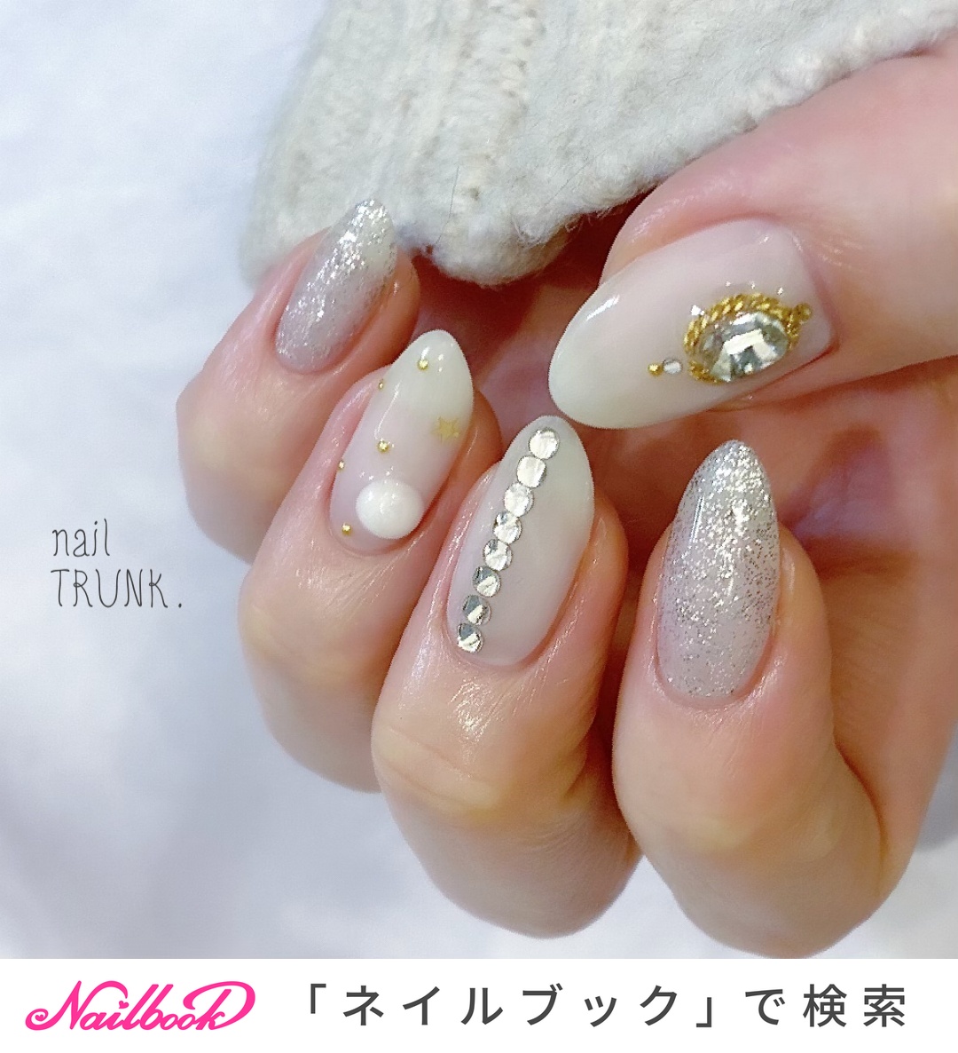 冬 ハンド ビジュー ラメ チェーン Nail Trunkのネイルデザイン No ネイルブック