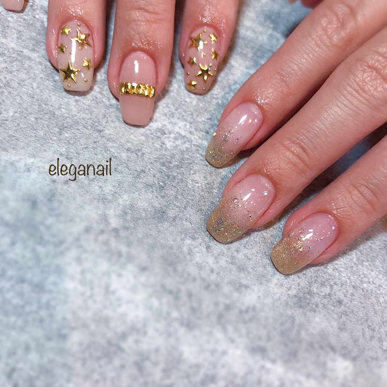 ラメ 星 クリア ベージュ ピンク Elega Nailのネイルデザイン No ネイルブック