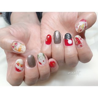 お正月 花札ネイルのネイルデザイン ネイルブック