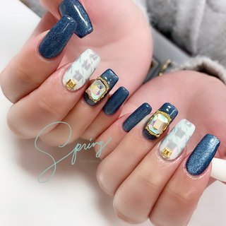 千鳥柄 ネイビーのネイルデザイン ネイルブック