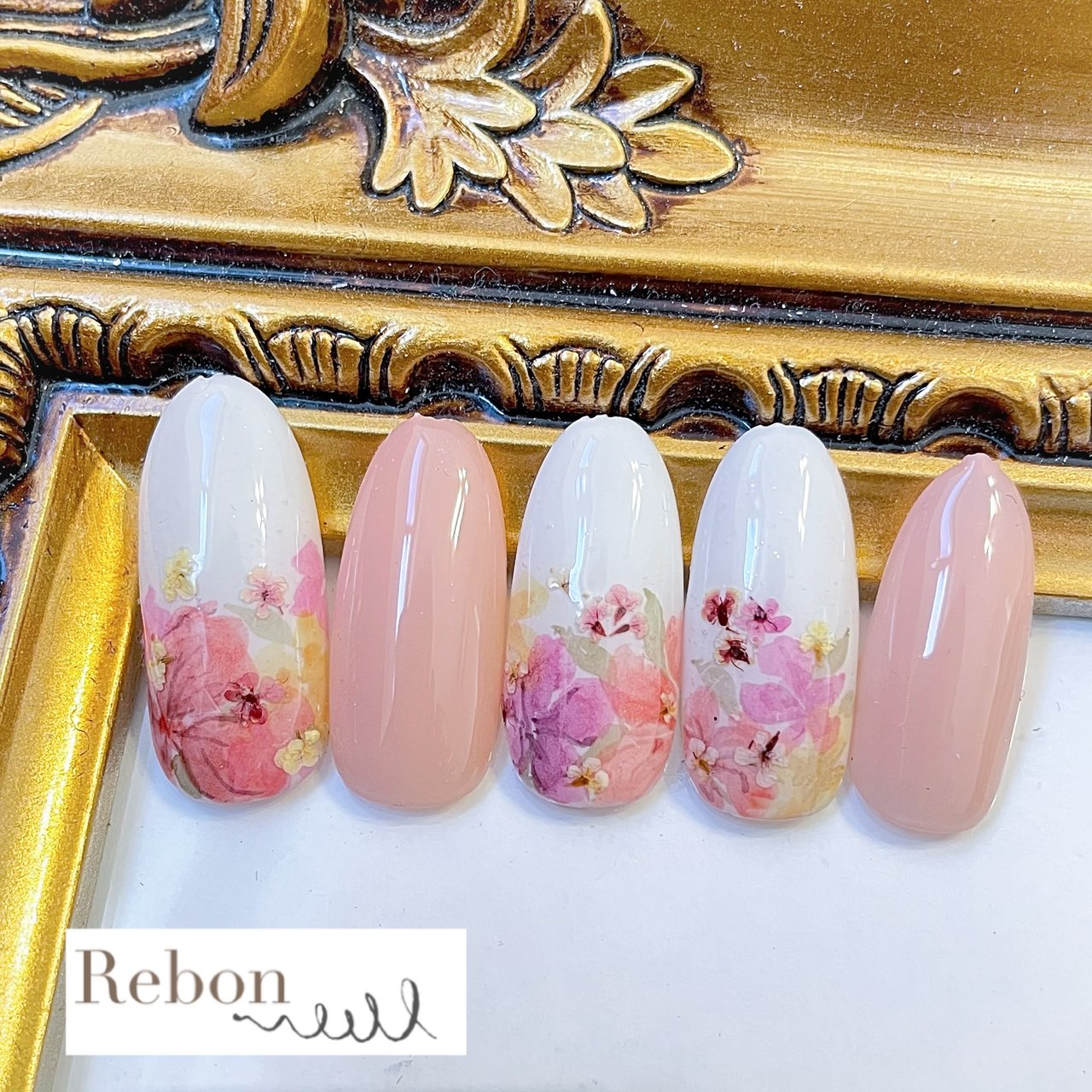 春 ハンド ワンカラー たらしこみ 押し花 Rebon Beautyのネイルデザイン No ネイルブック