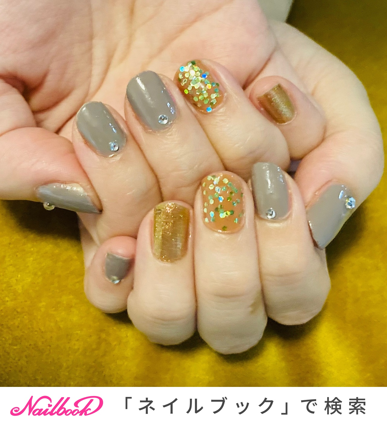 グレー ゴールド セルフネイルのネイルデザイン ネイルブック