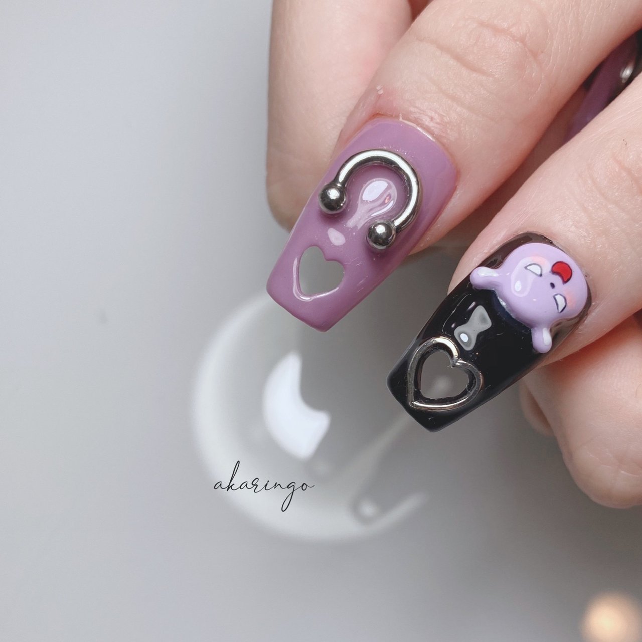 オールシーズン ハンド ビジュー ハート キャラクター Akaringo Nailのネイルデザイン No ネイルブック