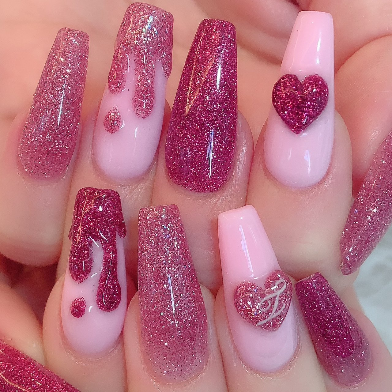 オールシーズン ハンド ハート ロング ピンク Nailsalondecorのネイルデザイン No ネイルブック