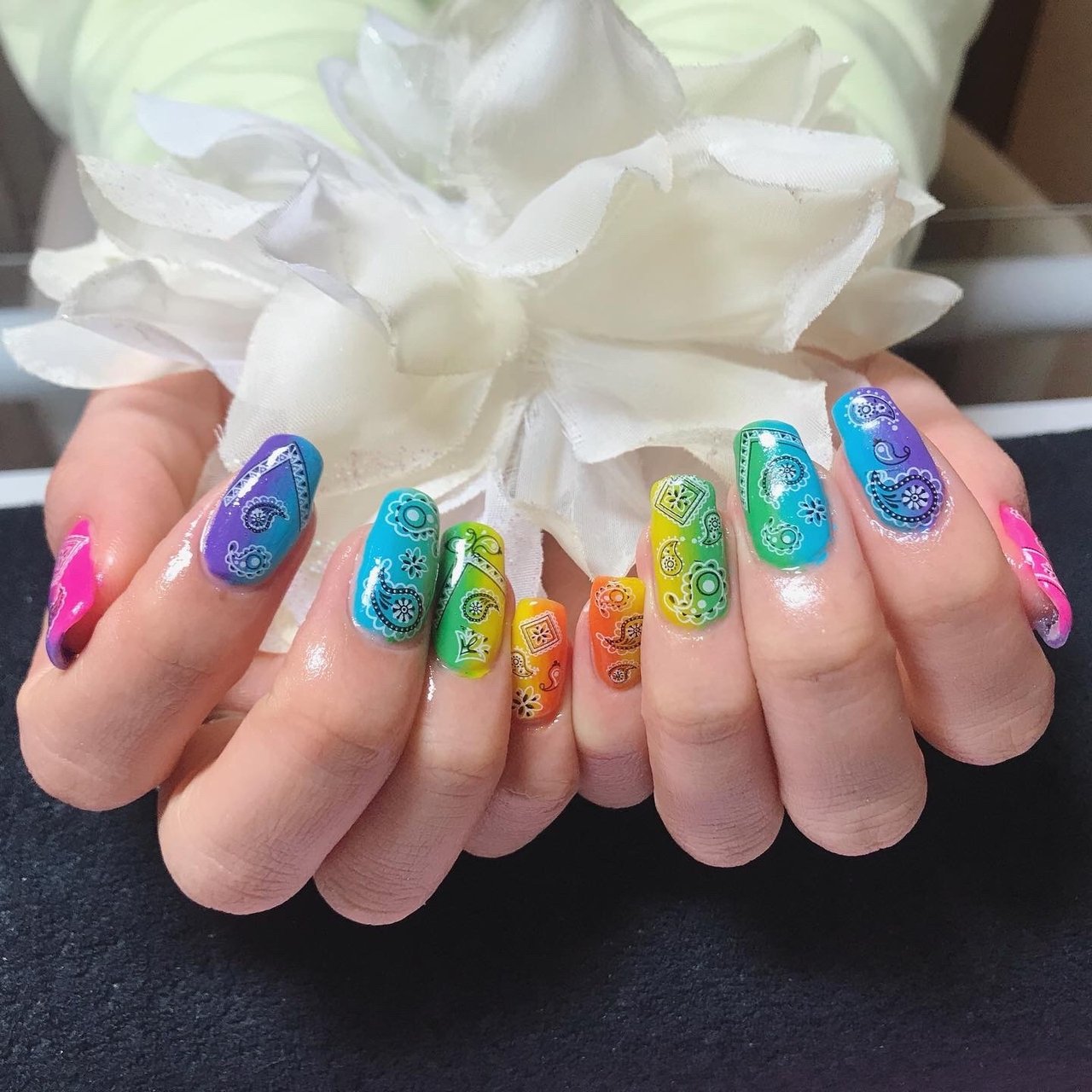 オールシーズン ハンド グラデーション ロング カラフル A Nailのネイルデザイン No ネイルブック