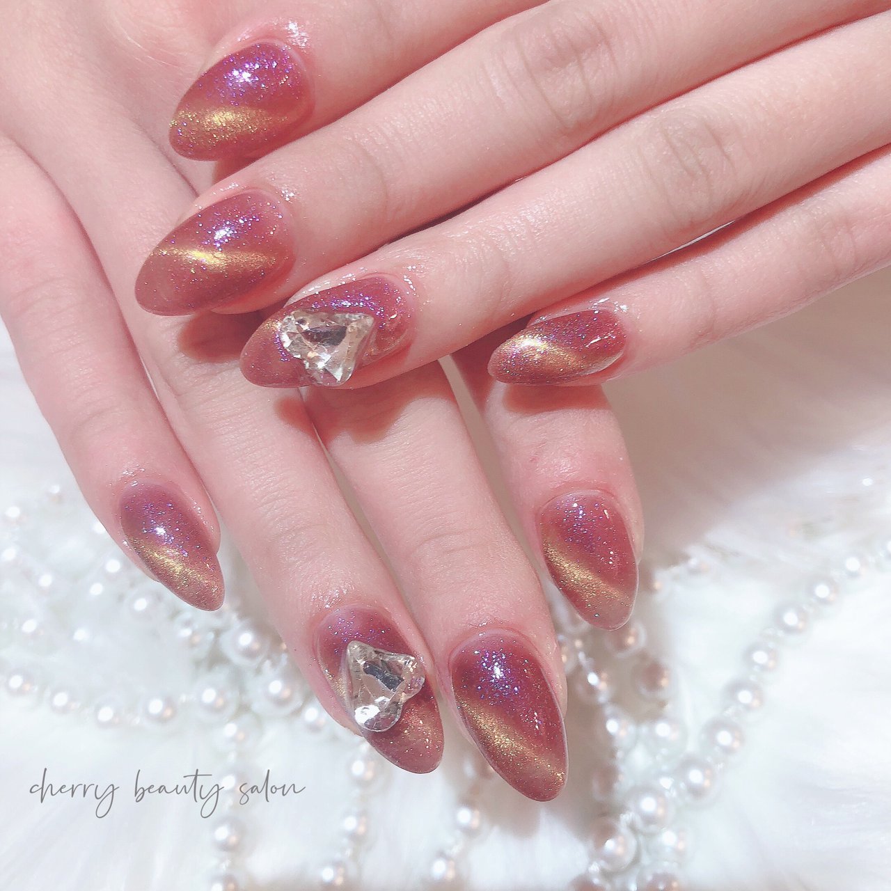 ワンカラー ハート マグネット ミディアム ピンク Cherry Beauty Salonのネイルデザイン No ネイルブック