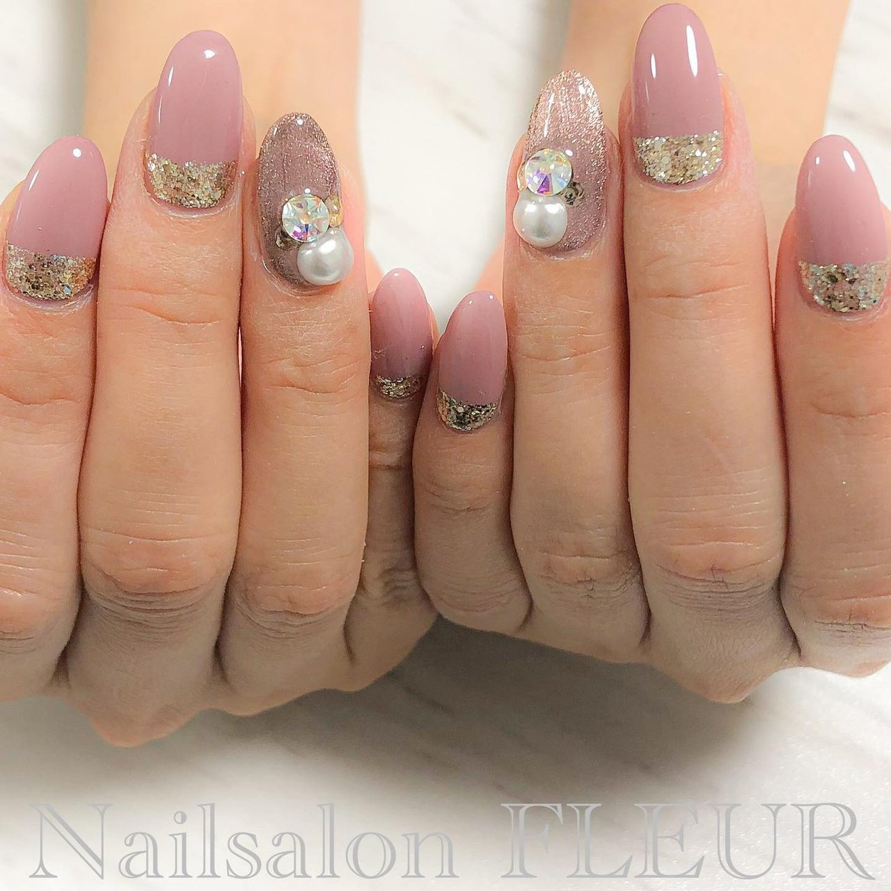 ロング ピンク ゴールド スモーキー Nailsalon Fleurのネイルデザイン No ネイルブック