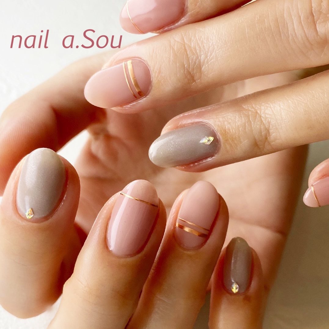 ワンカラー ボーダー ピンク グレー ジェル Nail A ｓouのネイルデザイン No ネイルブック