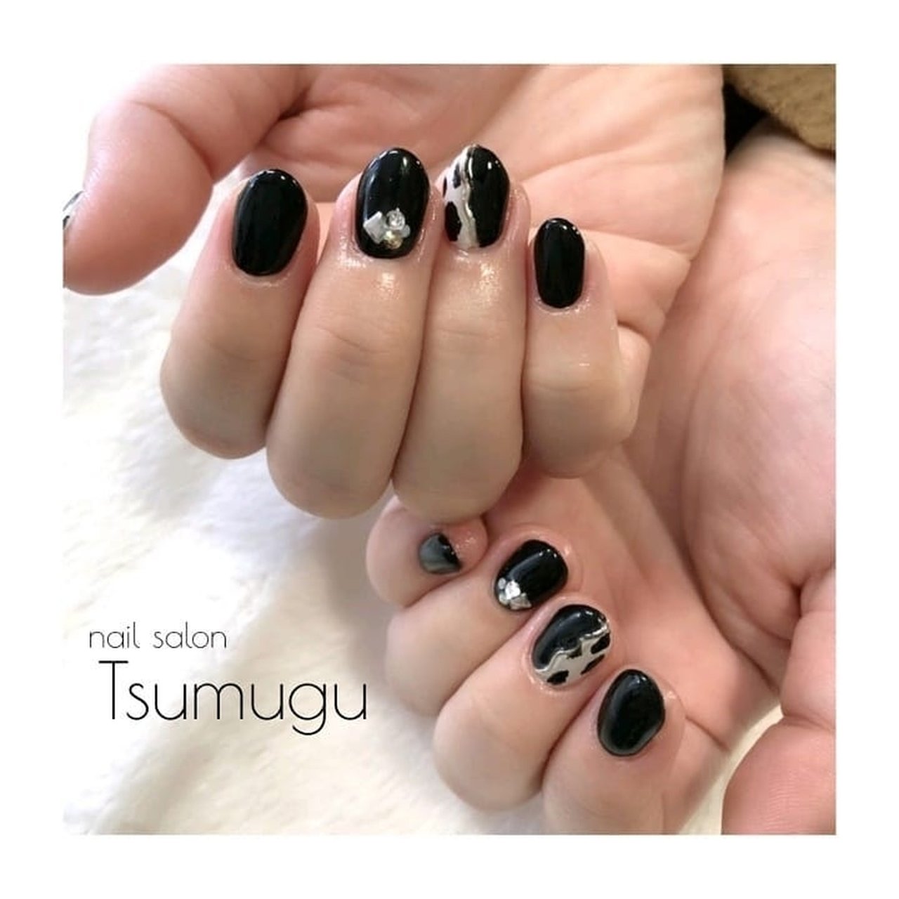 冬 ハンド ワンカラー アニマル柄 ミラー Nail Salon Tsumugu ネイルサロン ツムグ のネイルデザイン No ネイルブック