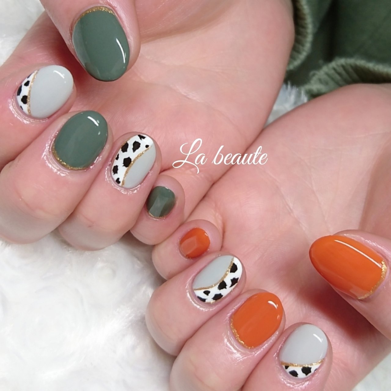 オールシーズン ハンド アニマル柄 ショート オレンジ ｌa Beaute ラ ボーテ のネイルデザイン No ネイルブック