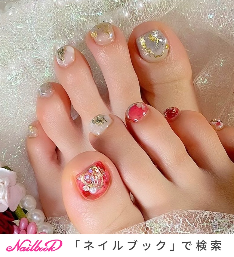 ボルドー グレー ペディキュアのネイルデザイン ネイルブック