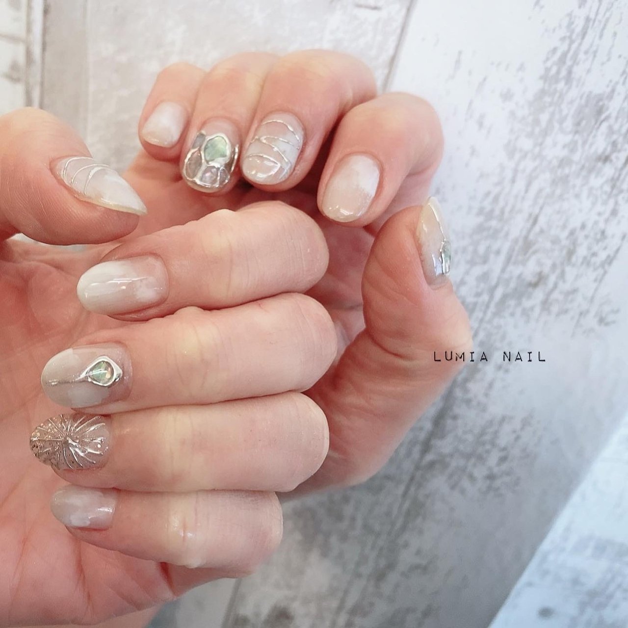 冬 ハンド ラメ シェル ステンドグラス Lumianailのネイルデザイン No ネイルブック