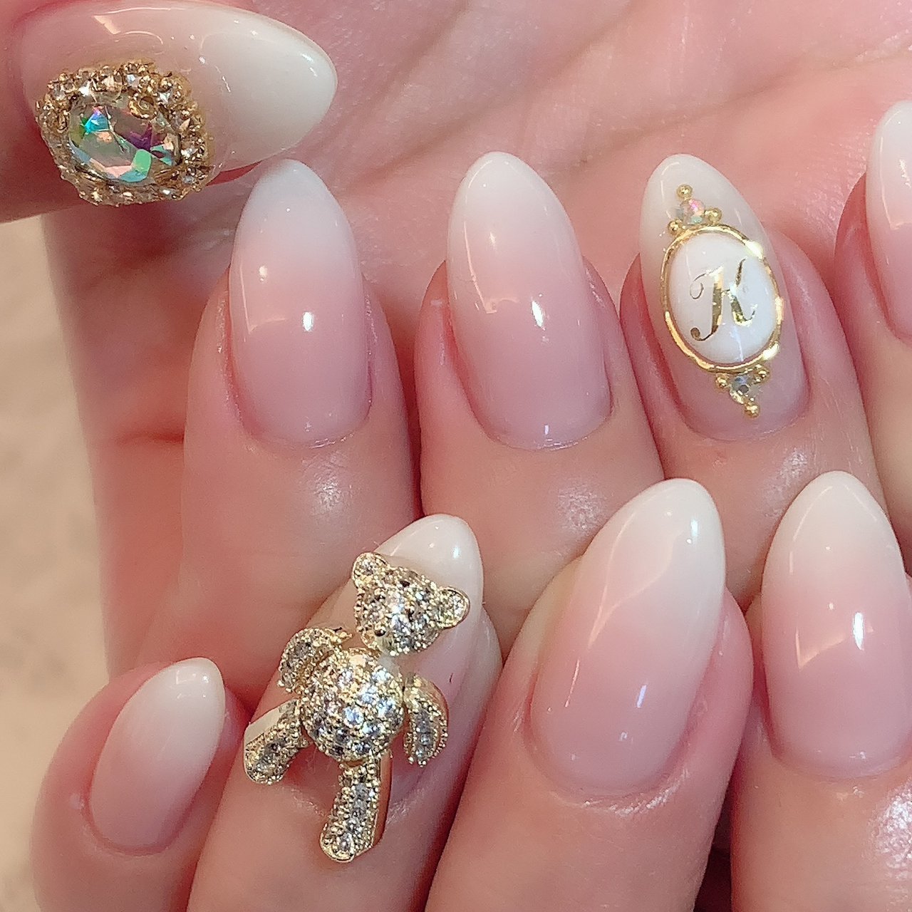 オールシーズン/ハンド/グラデーション/ロング/ホワイト