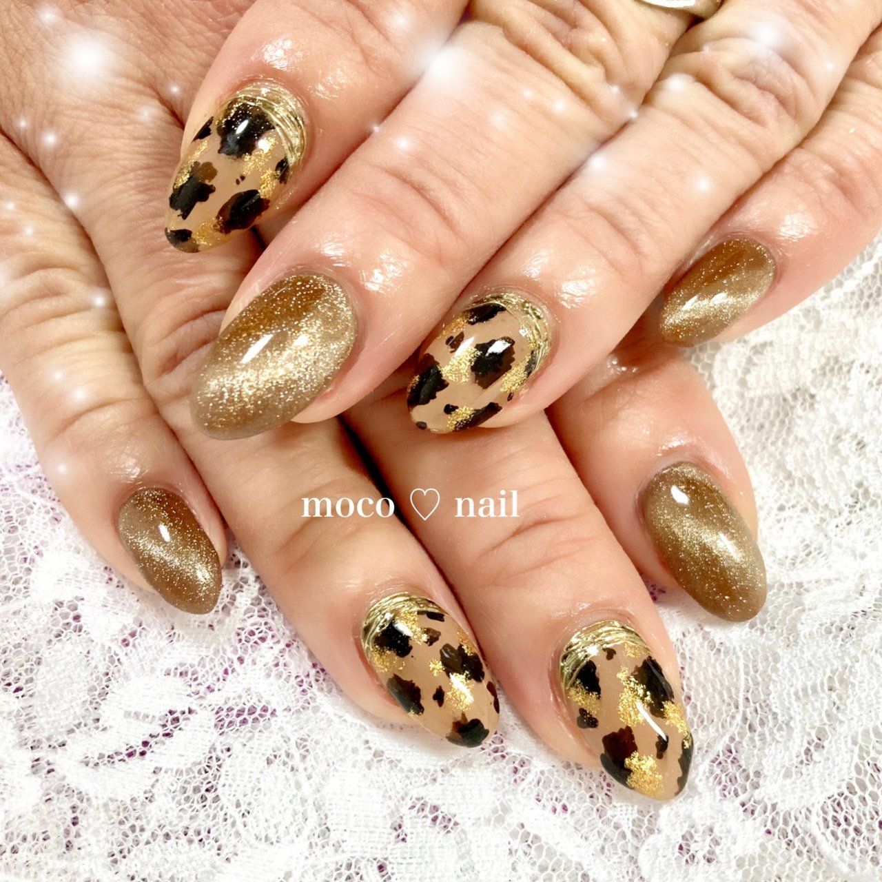 ハンド/アニマル柄/マグネット/ミラー/ベージュ - nail salon Pink  