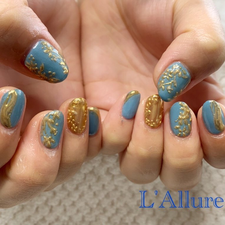 ハンド フラワー アンティーク ミラー レトロ Nail Salon L Allureのネイルデザイン No ネイルブック
