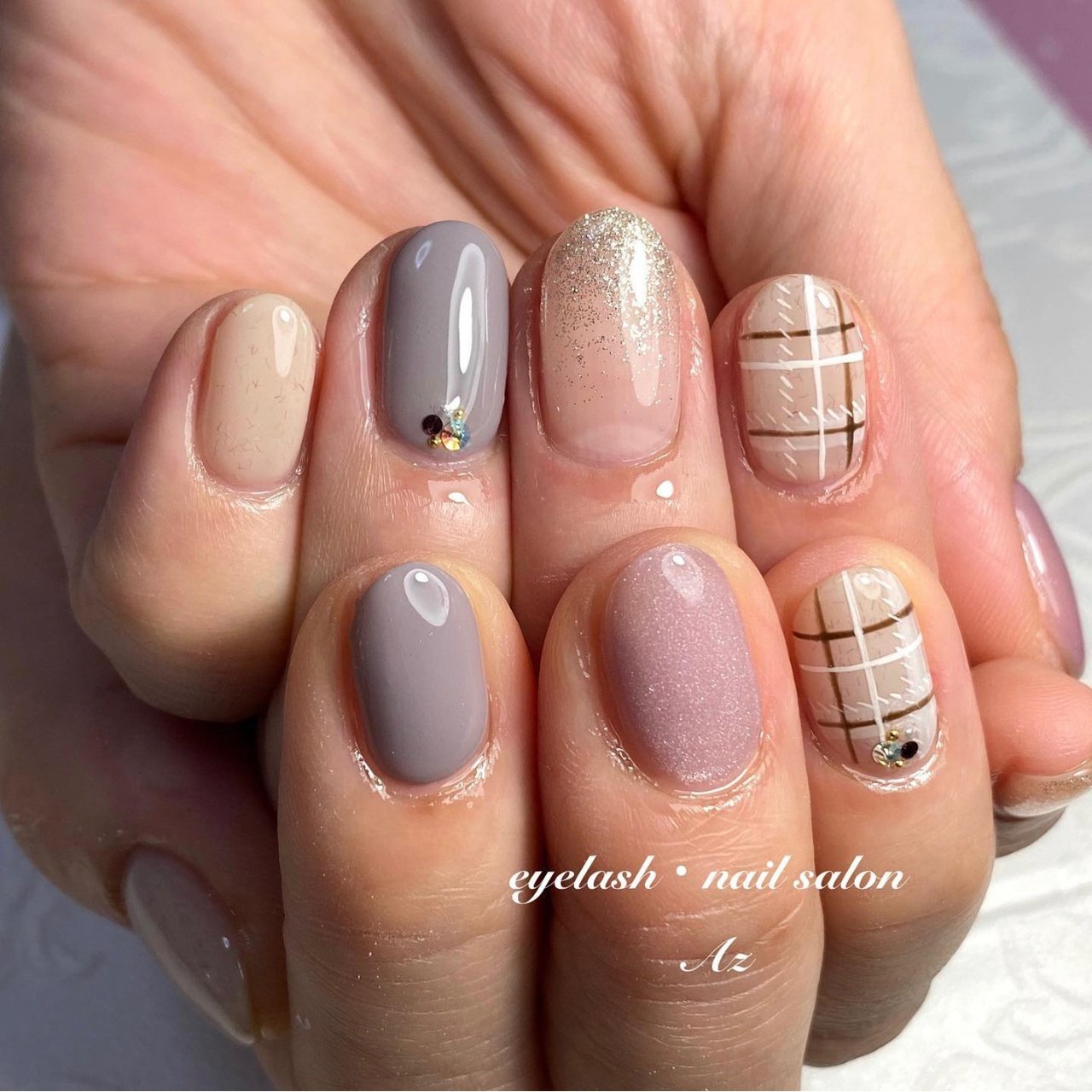 ハンド ピンク グレー ジェル お客様 Eyelash Nailsalon Az アズ のネイルデザイン No ネイルブック