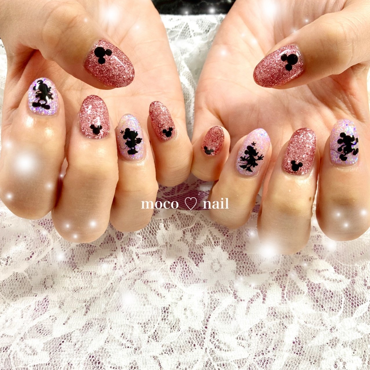 ハンド ラメ キャラクター ピンク ブラック Moco Nailのネイルデザイン No ネイルブック