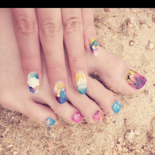 夏 リゾート 浴衣 ライブ ハンド 岡山県倉敷市水江 出張 自宅ネイルサロンルボワのネイルデザイン No ネイルブック