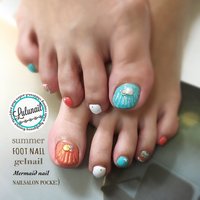 フット オレンジ ターコイズのネイルデザイン ネイルブック