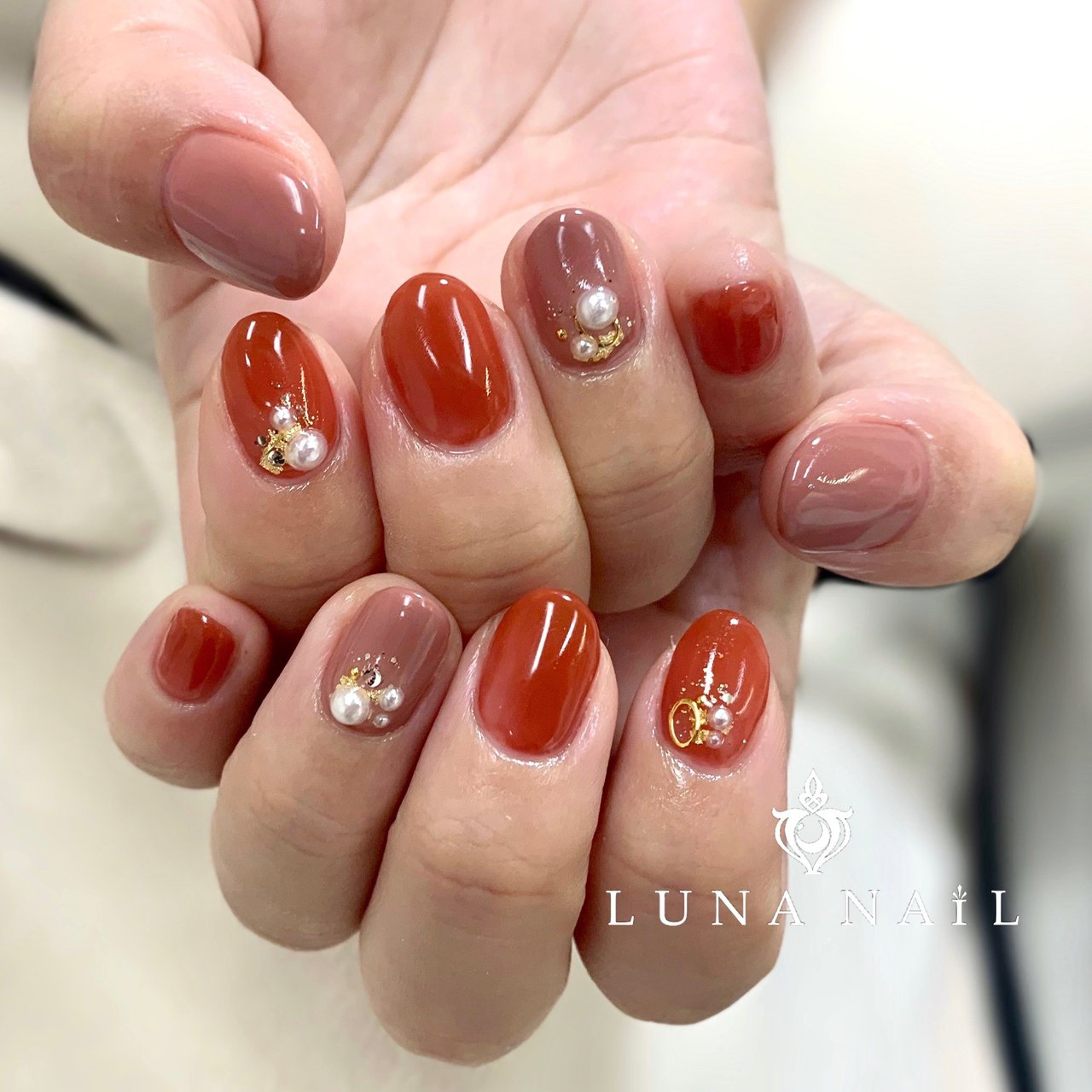 オーダーネイルチップ No.114 秋冬 暖色系 大人 上品デザイン