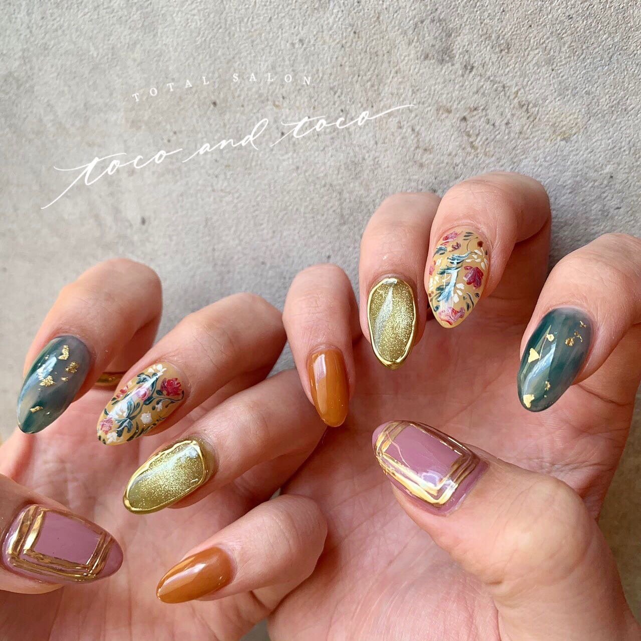 オールシーズン ワンカラー フラワー アンティーク ニュアンス Tocoandtocoのネイルデザイン No ネイルブック