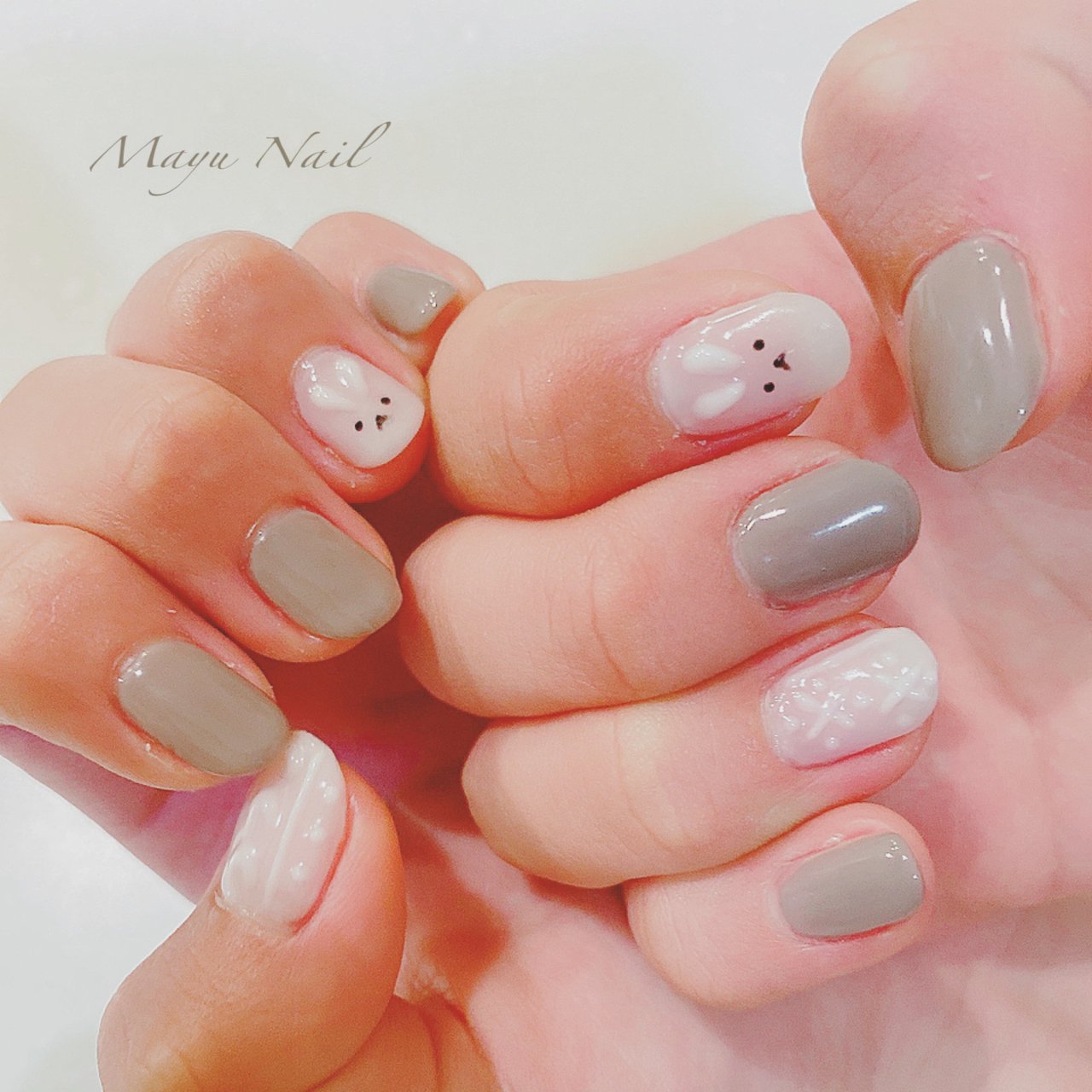 冬 ハンド キャラクター ニット ホワイト Mayu Nailのネイルデザイン No ネイルブック