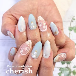 マット 雪の結晶 クリアのネイルデザイン ネイルブック