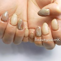 マーブル ベージュ グレーのネイルデザイン ネイルブック