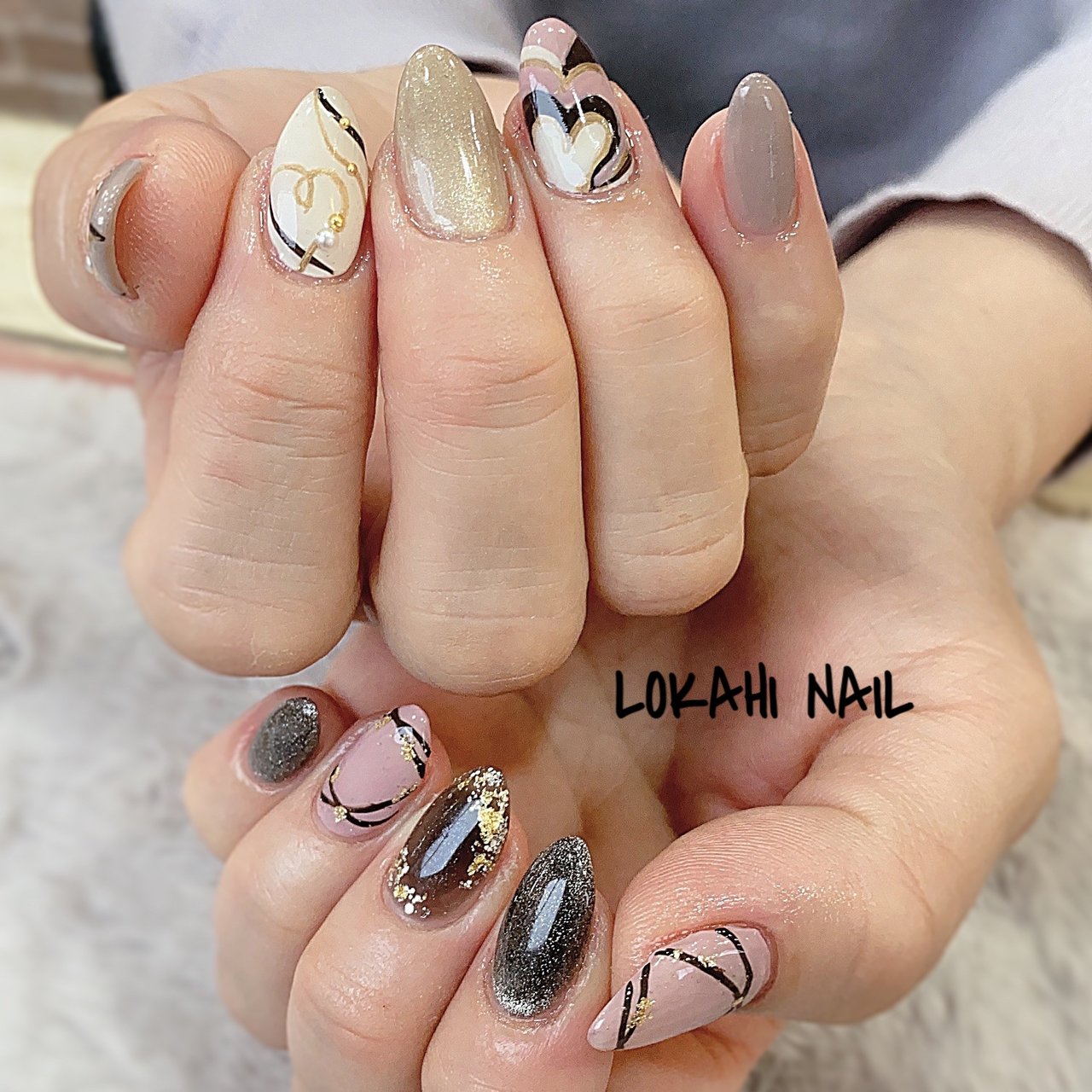 バレンタイン ハンド ハート ミディアム ピンク Lokahi Nail ロカヒネイルのネイルデザイン No ネイルブック
