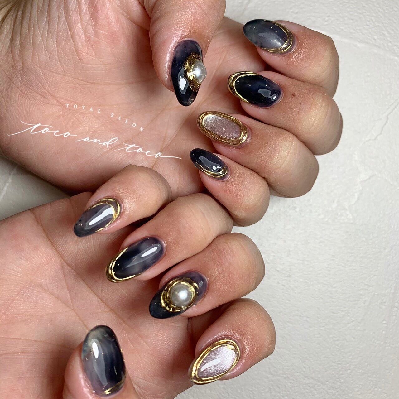 オールシーズン 変形フレンチ パール アンティーク マグネット Tocoandtocoのネイルデザイン No ネイルブック