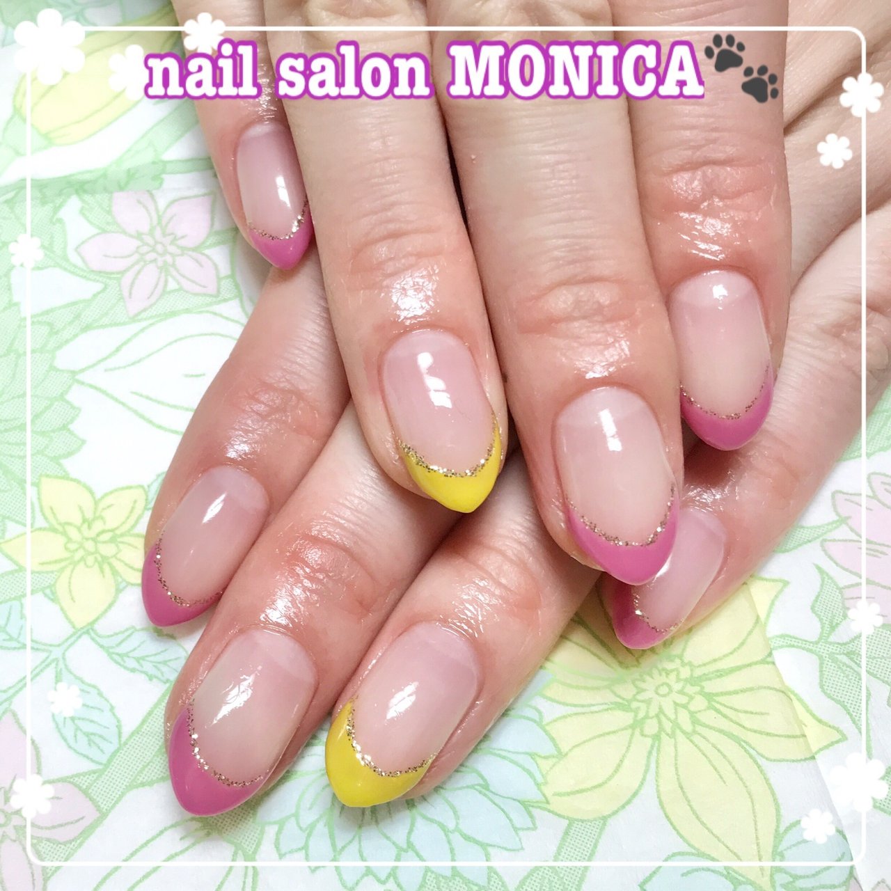 冬 オールシーズン フレンチ ピンク イエロー Nail Salon Monica のネイルデザイン No ネイルブック