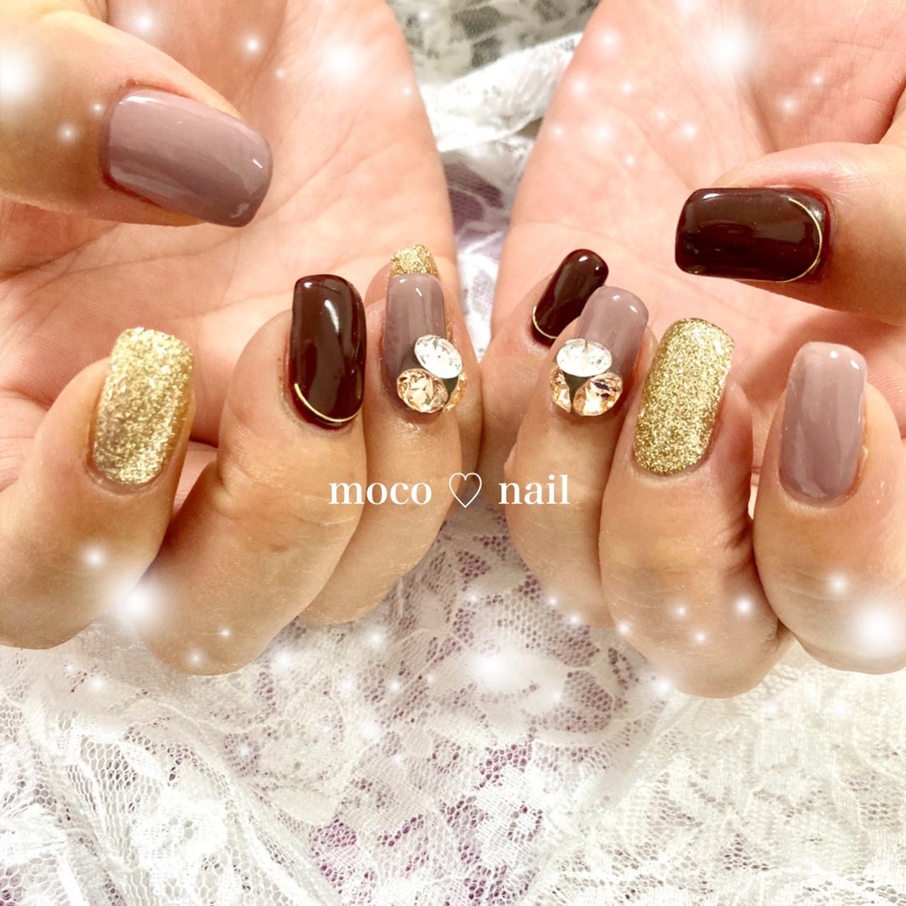 ハンド シンプル ワンカラー ビジュー ブラウン Moco Nailのネイルデザイン No ネイルブック