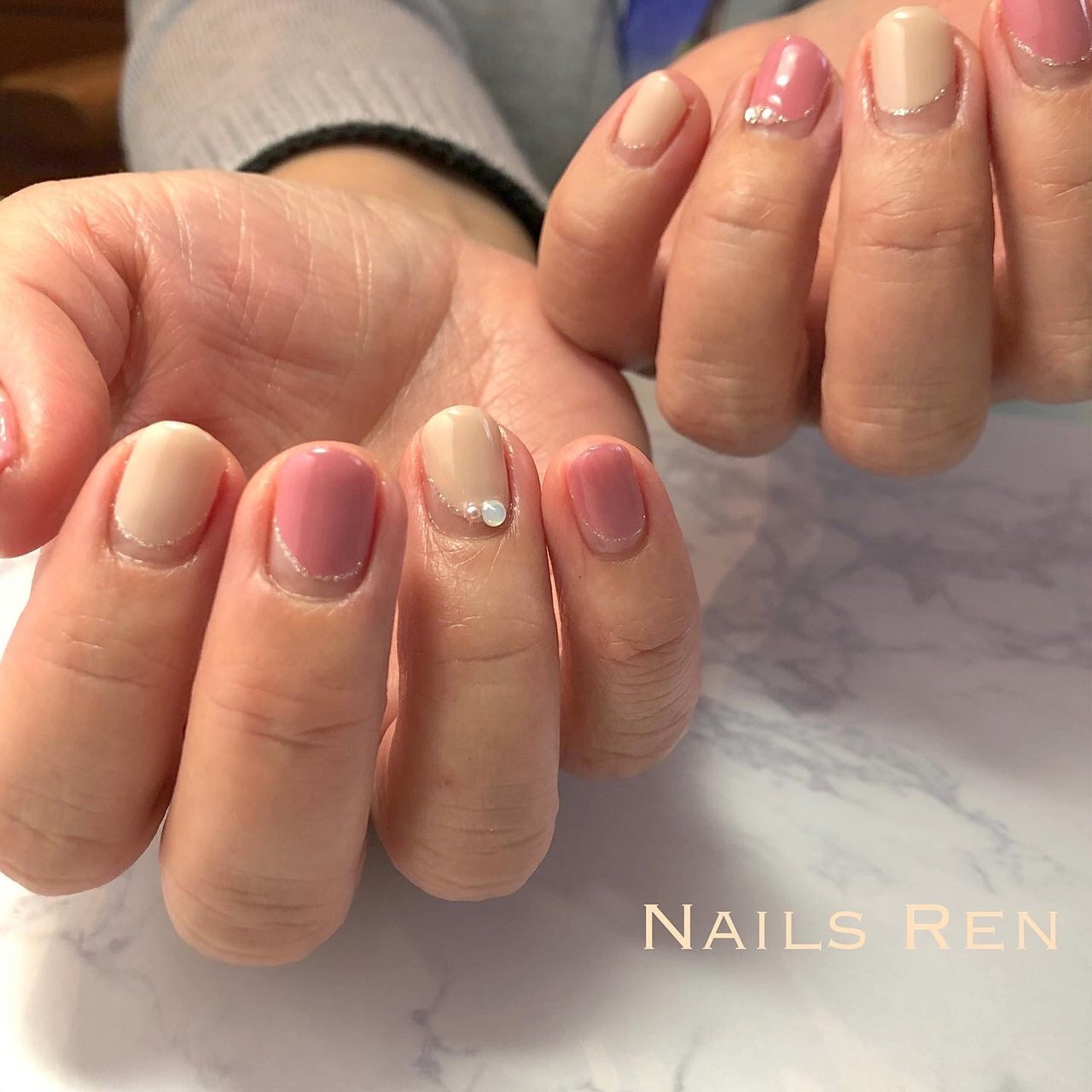 オールシーズン お正月 入学式 オフィス 変形フレンチ Renのネイルデザイン No ネイルブック