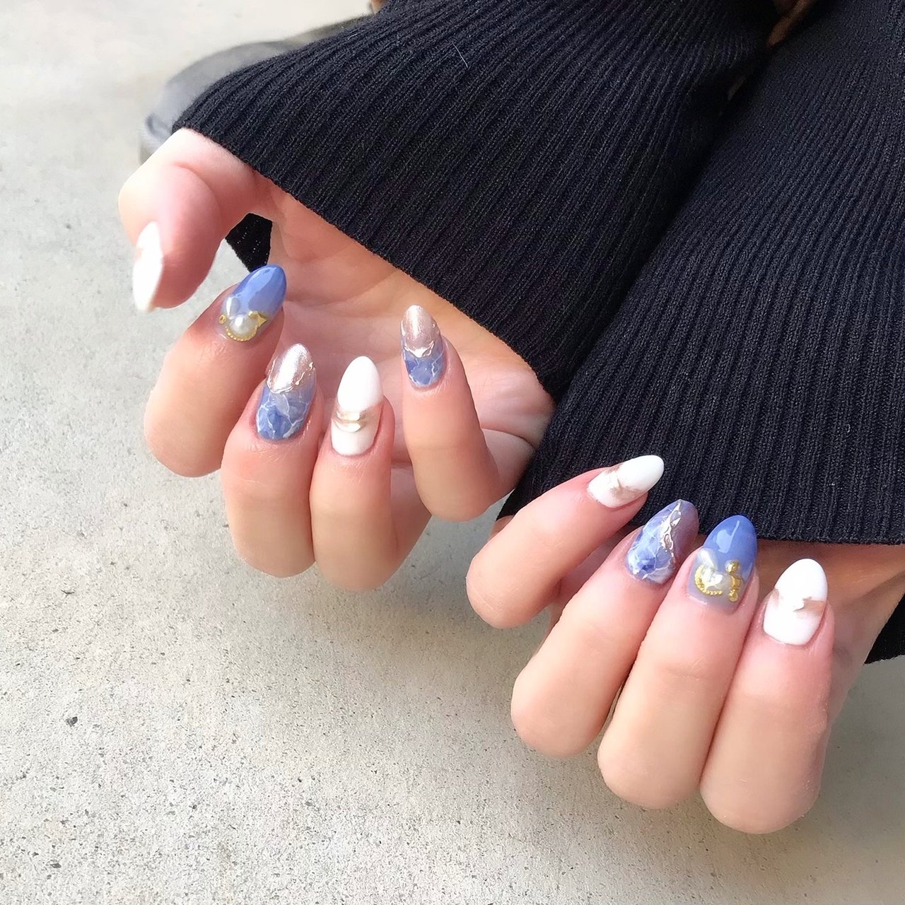 ホワイト ブルー ネイビー Babys Breathのネイルデザイン No ネイルブック