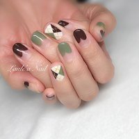 チェック ベージュ ショートネイルのネイルデザイン ネイルブック