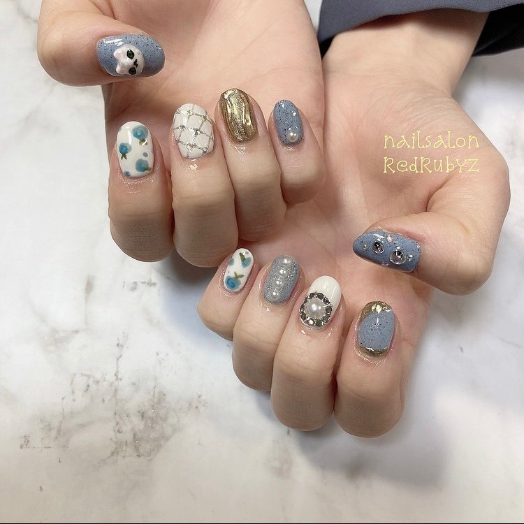 アニマル柄 3d ブルー グレー スモーキー Cony Nail 福岡薬院ネイルのネイルデザイン No ネイルブック