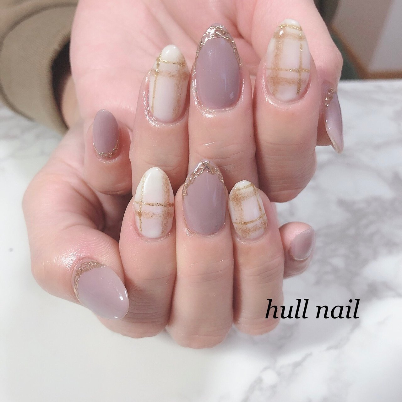 秋/冬/ハンド/チェック/ミラー - hull nailのネイルデザイン[No