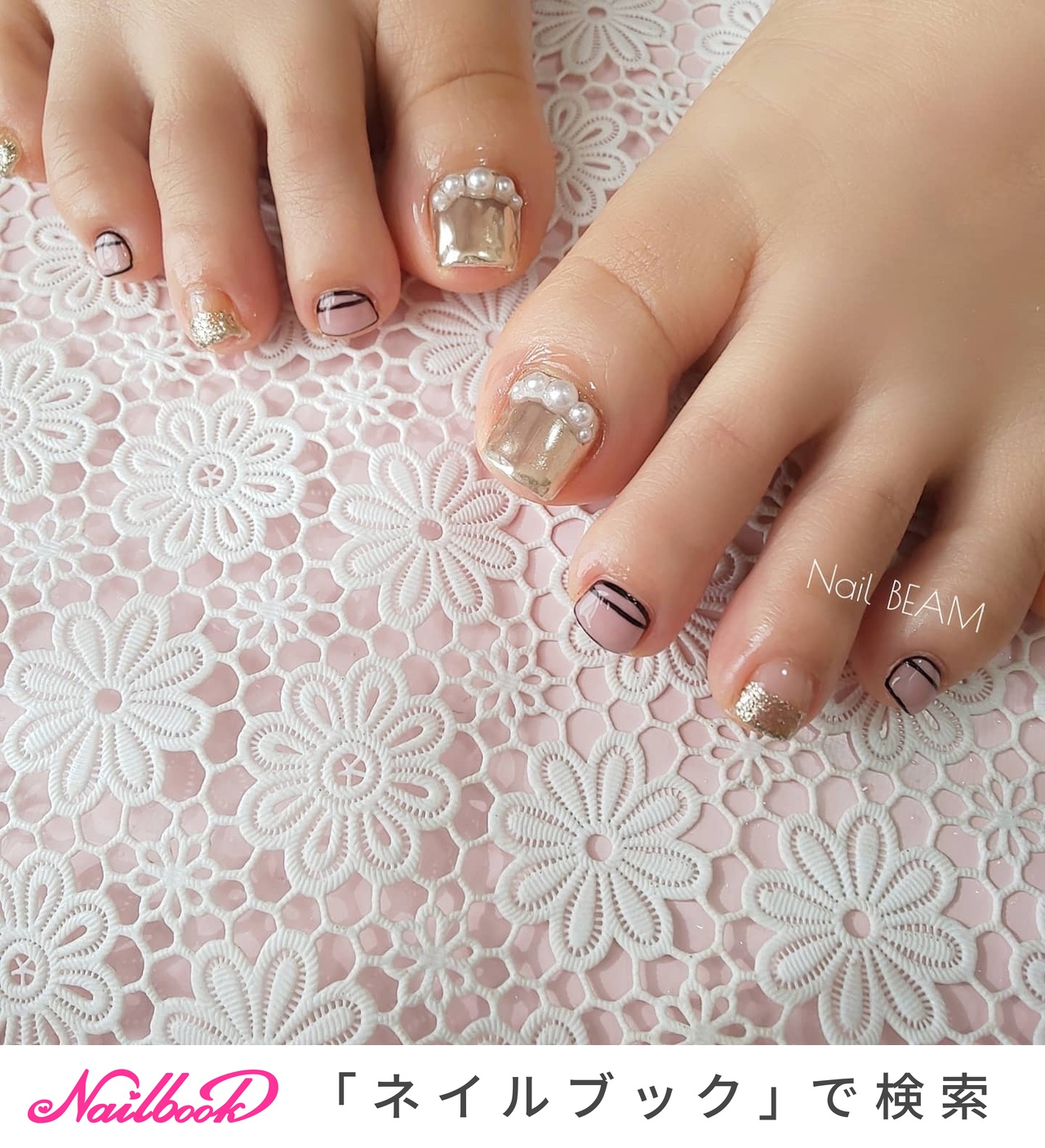 春 フット ラメのネイルデザイン ネイルブック