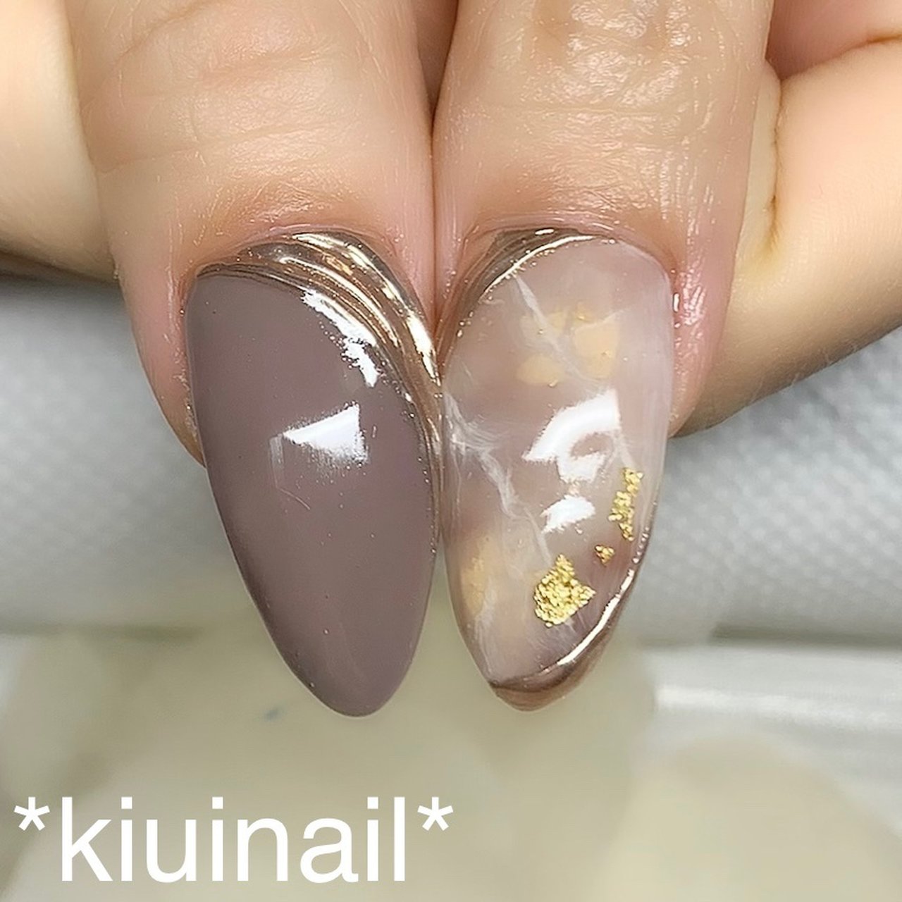 ハンド/ニュアンス/ミラー/ロング/ベージュ - kiuinailのネイル 