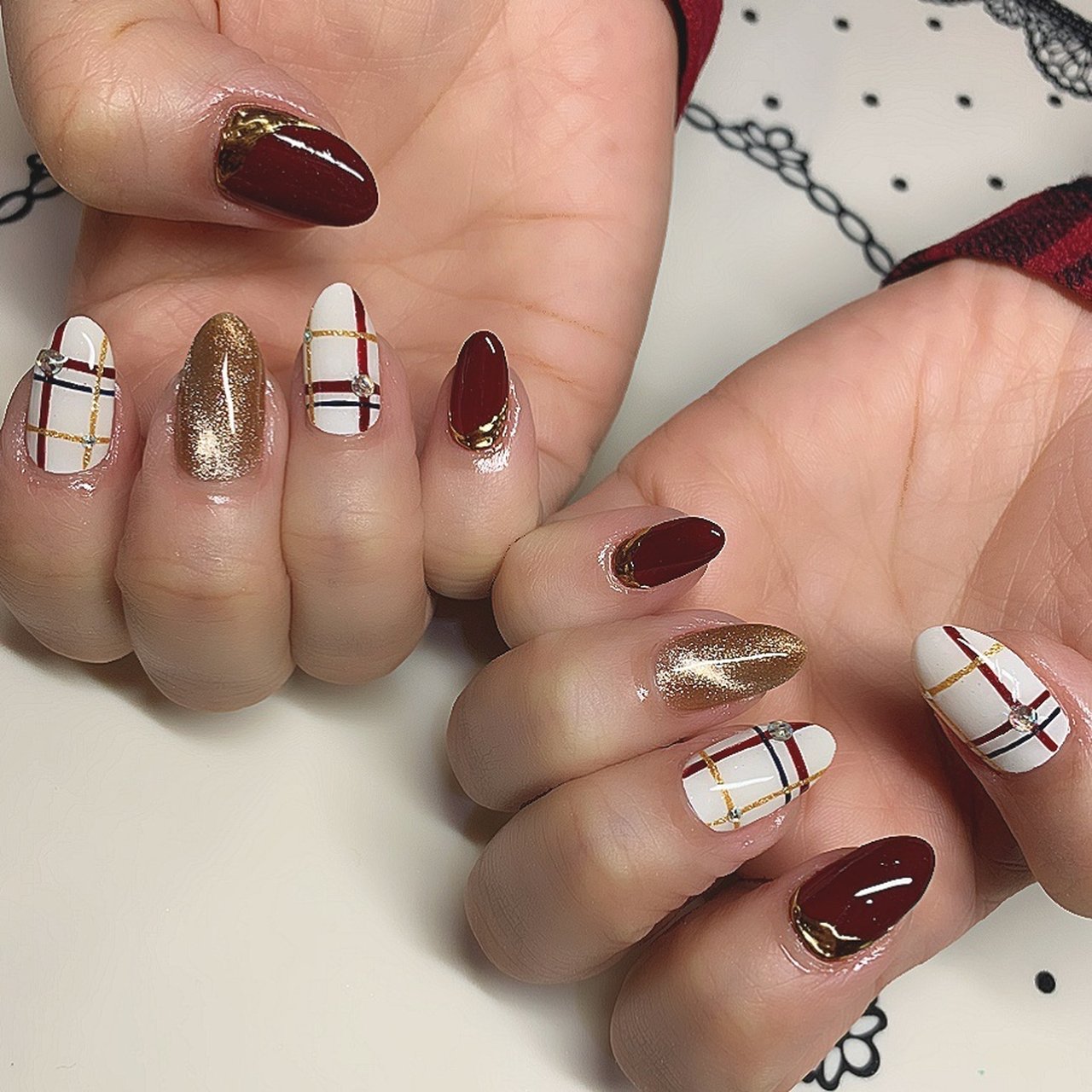 冬/バレンタイン/ハンド/チェック/マグネット - misato_kのネイル  