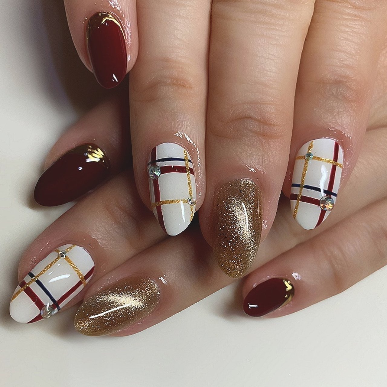 冬/バレンタイン/ハンド/チェック/マグネット - misato_kのネイル  