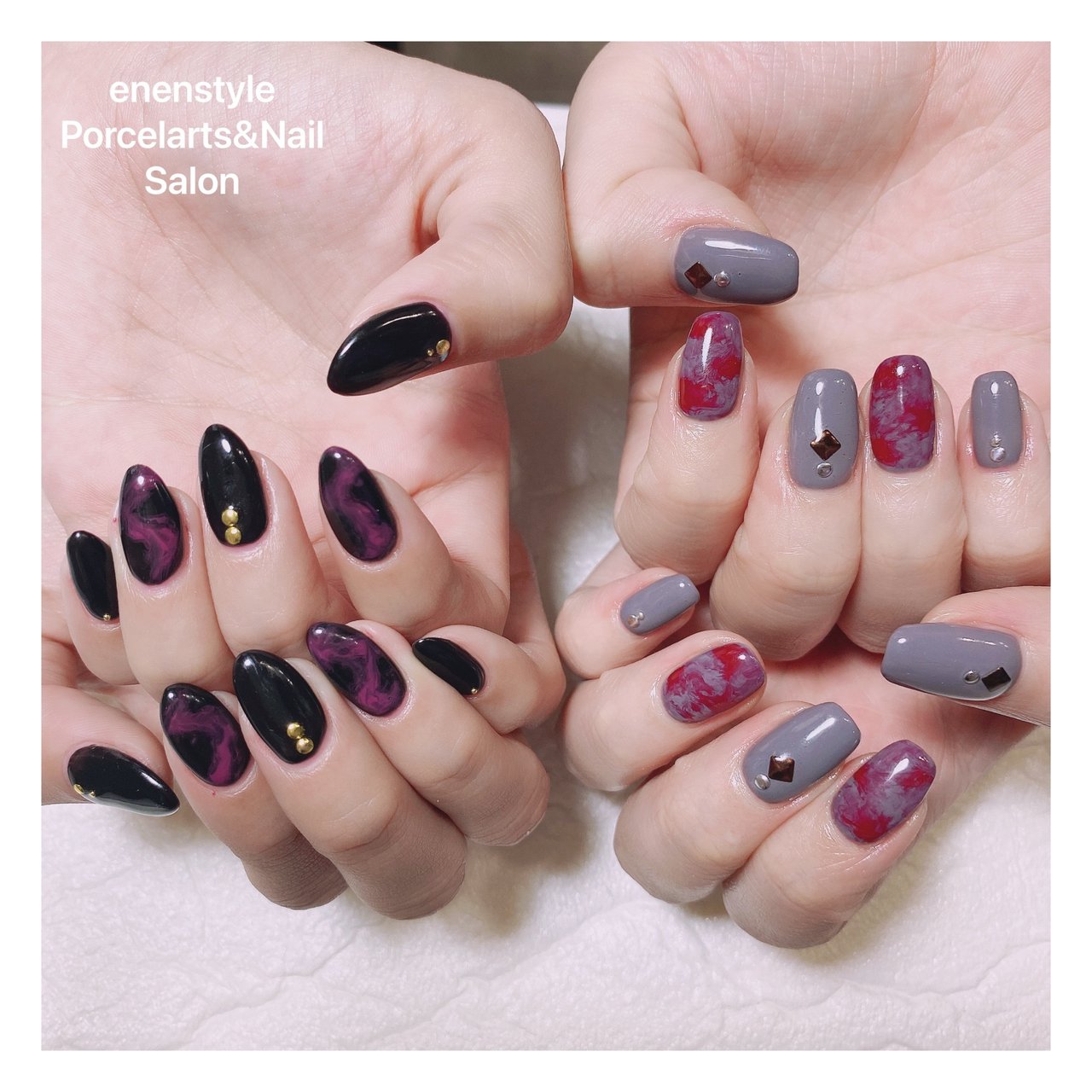 ワンカラー タイダイ 大理石 レッド グレー Enenstyle Porcelarts Nail Salonのネイルデザイン No ネイルブック