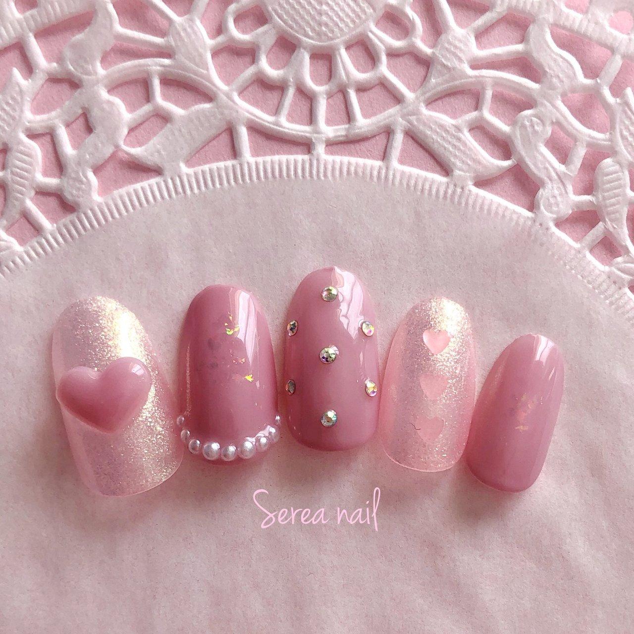 冬 バレンタイン ピンク ジェル ネイルチップ Serea Nailのネイルデザイン No ネイルブック